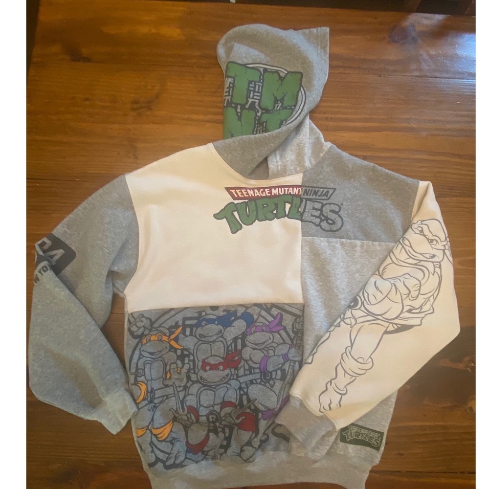 Teenage Mutant Ninja Turtles Hoodie Mens Medium Gray White  Patchwork 1984 NICE!